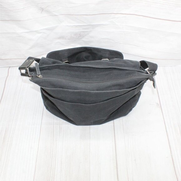 LL Bean Black Canvas Flannel Lined College Office Crossbody Messenger Bag - Picture 7 of 10